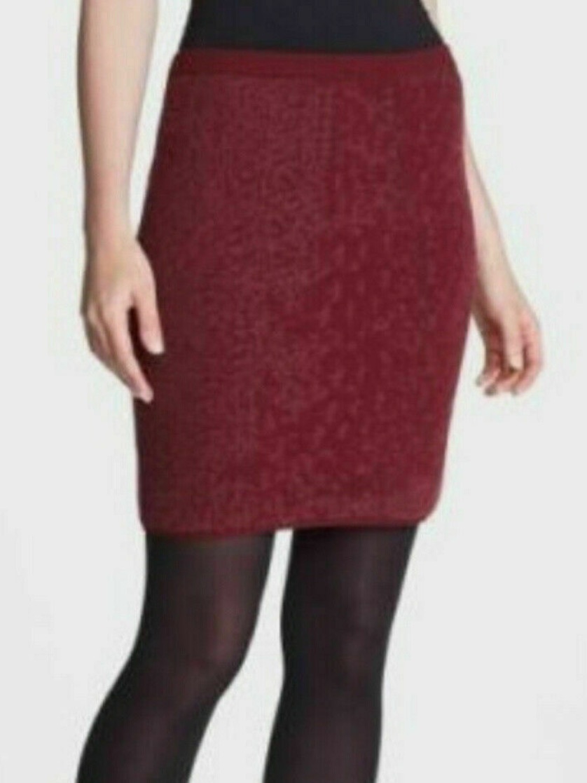 Wine Red Eileen Fisher Wool Blend Knit Jacquard Pencil Mini Skirt